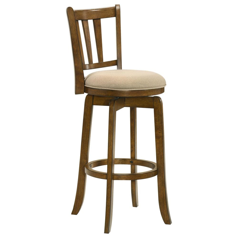 Armen Living Wren Swivel Bar Height Stool with Light Scone Upholstery in Sepia Brown, , large