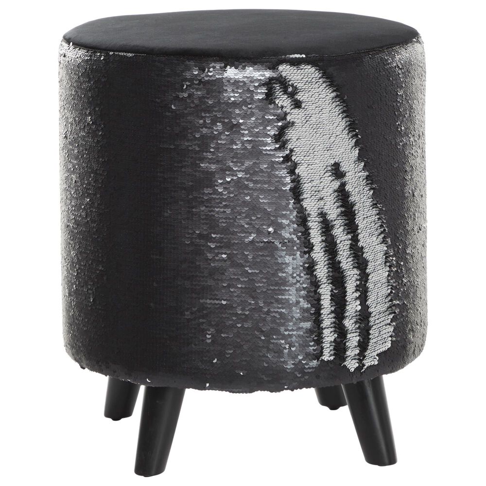 Maple and Jade Wood Stool in Black and Silver Sequin, , large