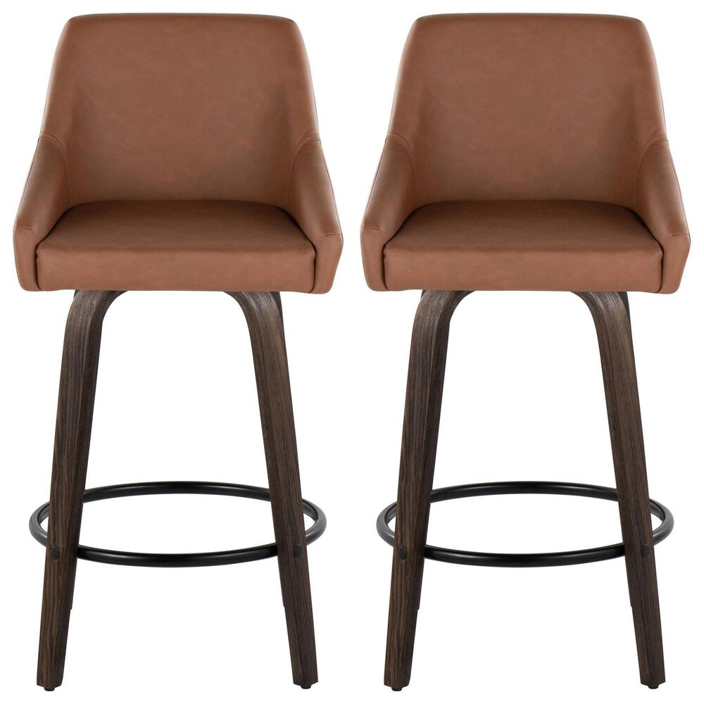 LumiSource Hannah Swivel Counter Stool with Camel Faux Leather Upholstery in Walnut and Black (Set of 2), , large