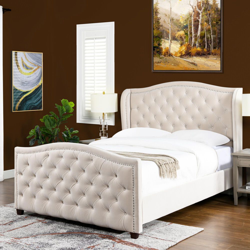 Jennifer Taylor Home Marcella Queen Upholstered Bed in French Beige