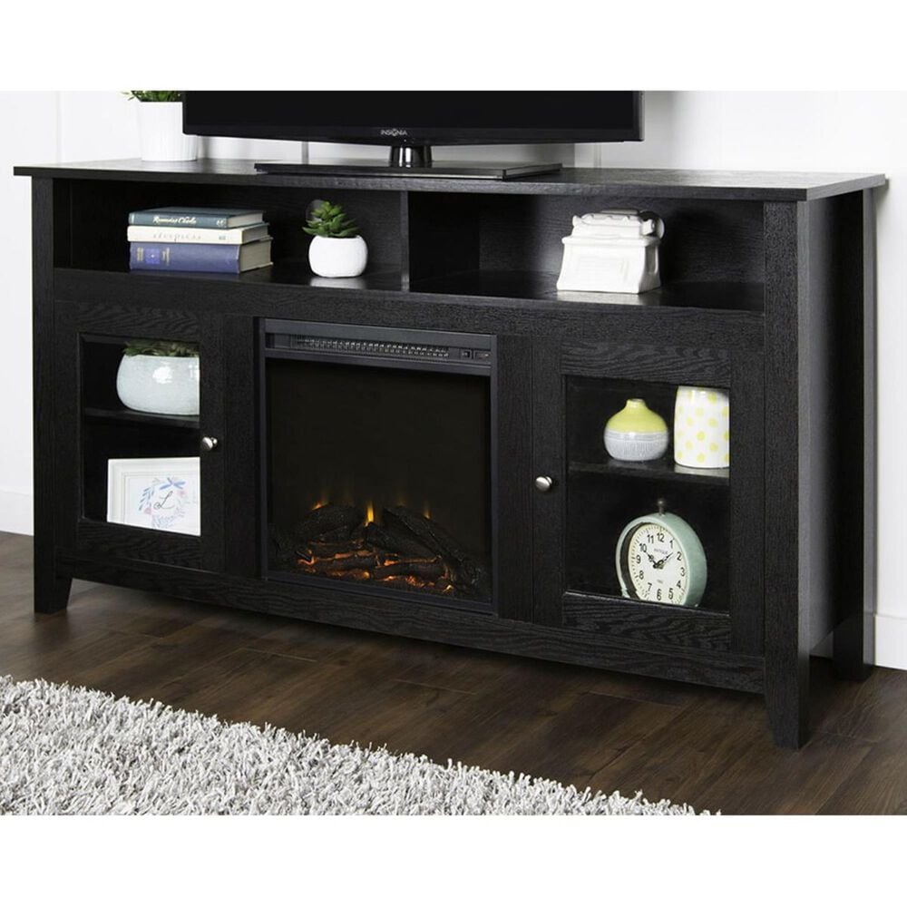 Walker Edison 58" Tall Fireplace TV Stand in Black, , large