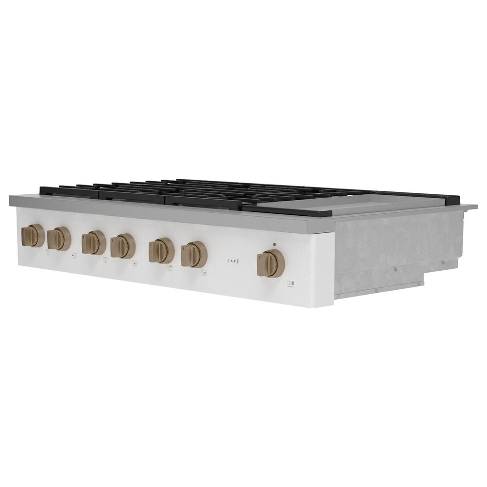 Cafe 48&quot; Natural Gas Rangetop with Integrated Griddle in Matte White and Brushed Bronze, , large