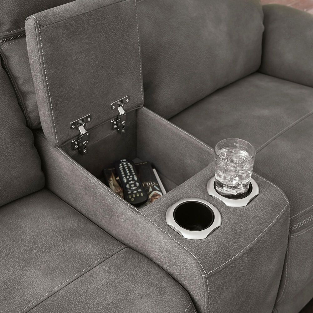 Ashley Next-Gen DuraPella Power Console Loveseat with Power Headrest in Slate, , large
