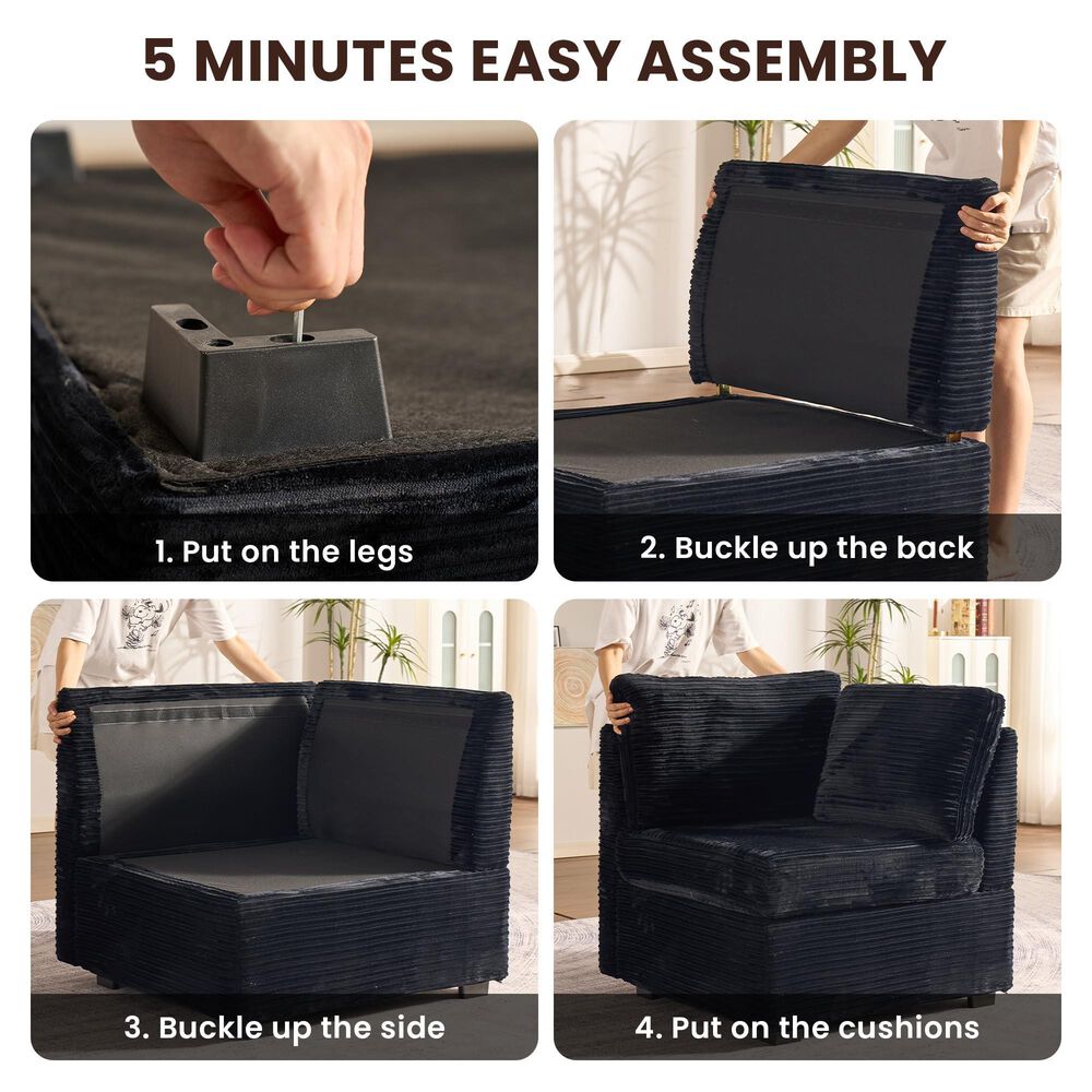 HOMLUX 9-Piece Mod L-Sectional with Chaise in Black, , large