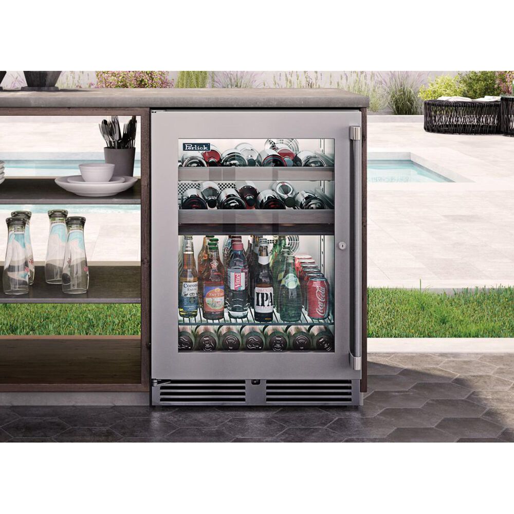 Perlick Signature 24&quot; Outdoor Built-In Beverage Center with Left Hinge Glass Door in Stainless Steel and Panel Ready, , large