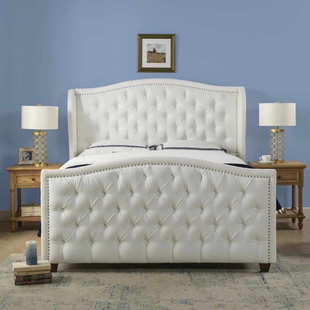 Jennifer Taylor Home Marcella Queen Upholstered Bed in Bright White NFM