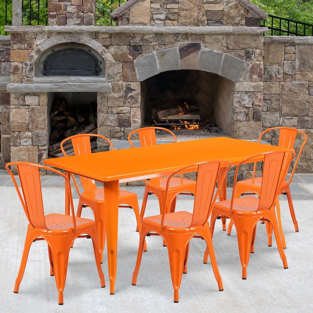 Flash Furniture 7-Piece Metal Table Set in Orange, , large