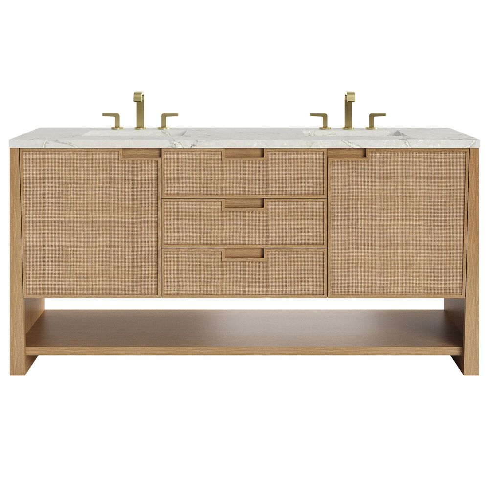 James Martin Solene 72" Double Bathroom Vanity in Seaside Oak with 3 cm Ethereal Noctis Quartz Top, Rectangular Sinks and FreePower Wireless Charger, , large