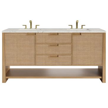 James Martin Solene 72" Double Bathroom Vanity in Seaside Oak with 3 cm Ethereal Noctis Quartz Top, Rectangular Sinks and FreePower Wireless Charger, , large