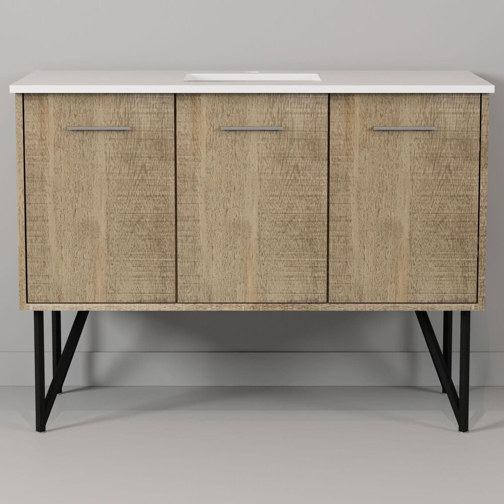 Lexora Home Lancy 48" Single Bathroom Vanity in Rustic Acacia with 2 cm White Quartz Top and Rectangular Sink, , large