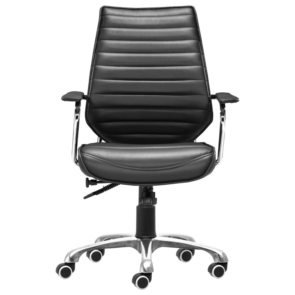 Zuo Modern Enterprise Low Back Office Chair with Black Faux Leather in Chrome, , large
