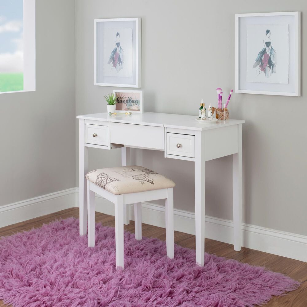 Linon Home Decor Virginia Vanity with Stool in White, , large