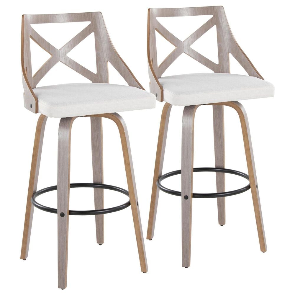 LumiSource Charlotte Swivel Bar Stool with Cream Fabric Upholstery in Light Grey and Black (Set of 2), , large