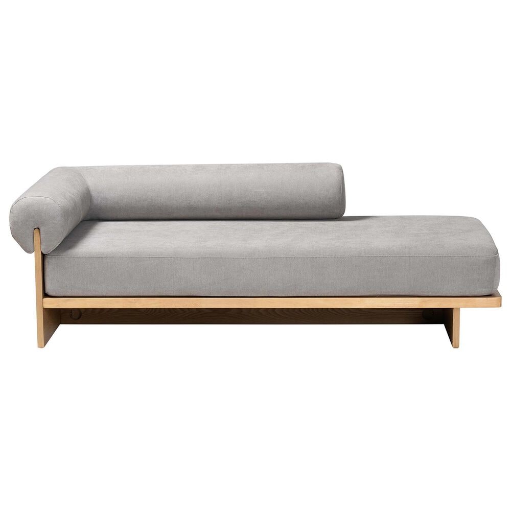 Baxton Studio Bertille Left-Arm Chaise Lounge with Oak Base in Grey, , large