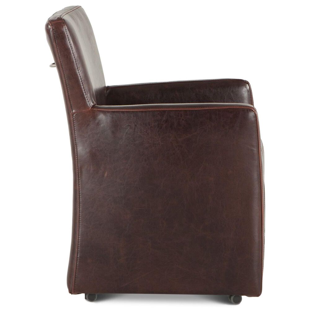 Home Trends &amp; Design Peabody Dining Arm Chair in Brown Leather with Caster Feet, , large