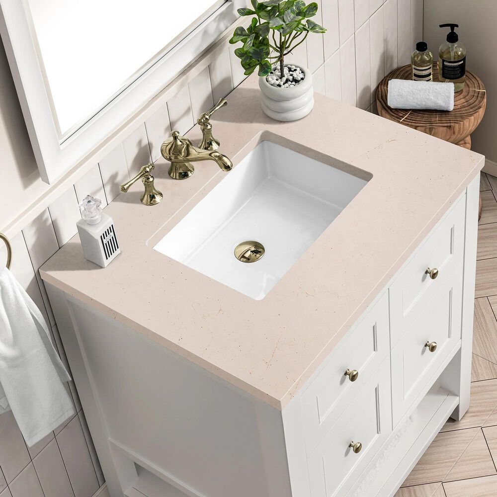 James Martin Vanities Breckenridge 30&quot; Single Bathroom Vanity in Bright White with 3 cm Eternal Marfil Quartz Top and Rectangular Sink, , large