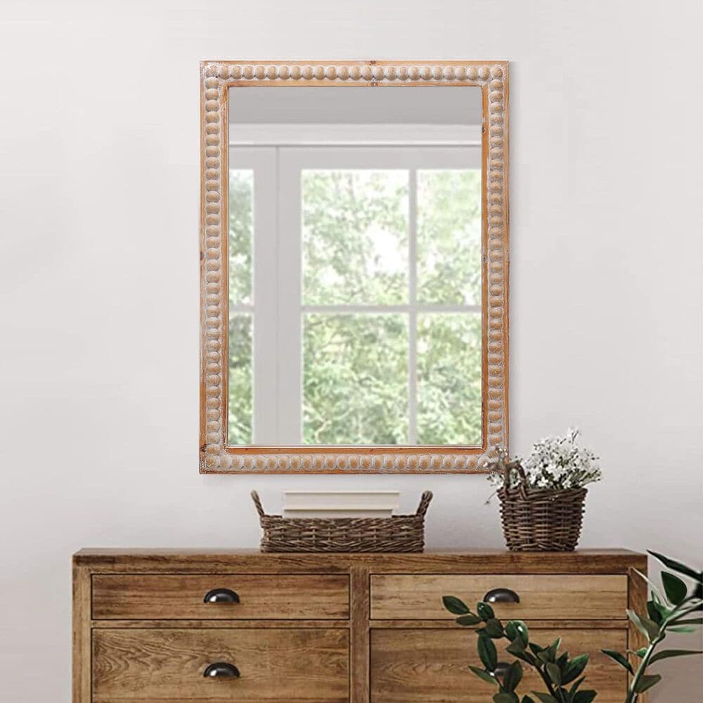 Hearth and Haven Rectangular Wall Mirror with Wood Beading Frame in Antique Natural, , large