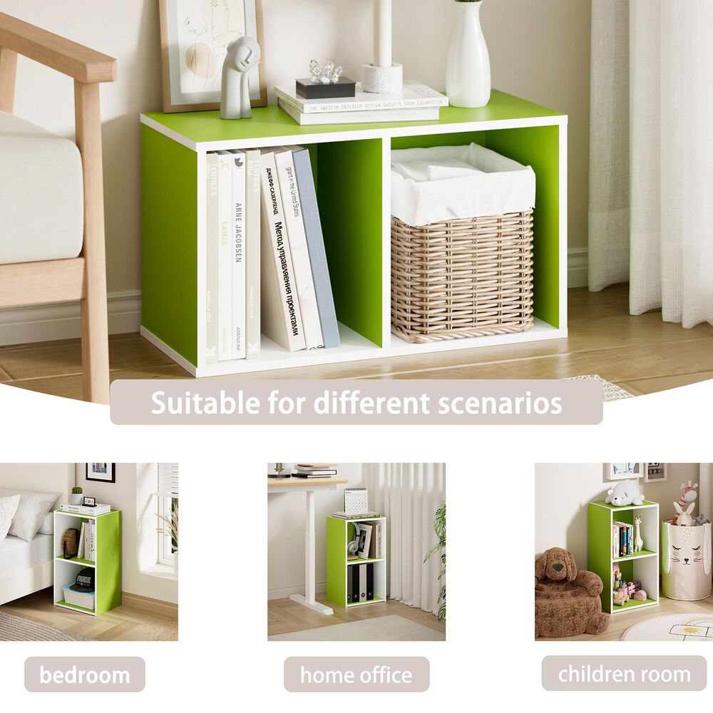 HOMLUX 2-Tier Open Shelf Bookcase in Green and White, , large
