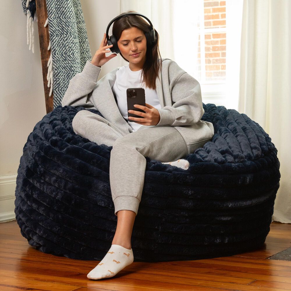 Jaxx Saxx 4&#39; Plush Bean Bag Chair in Midnight Blue, , large