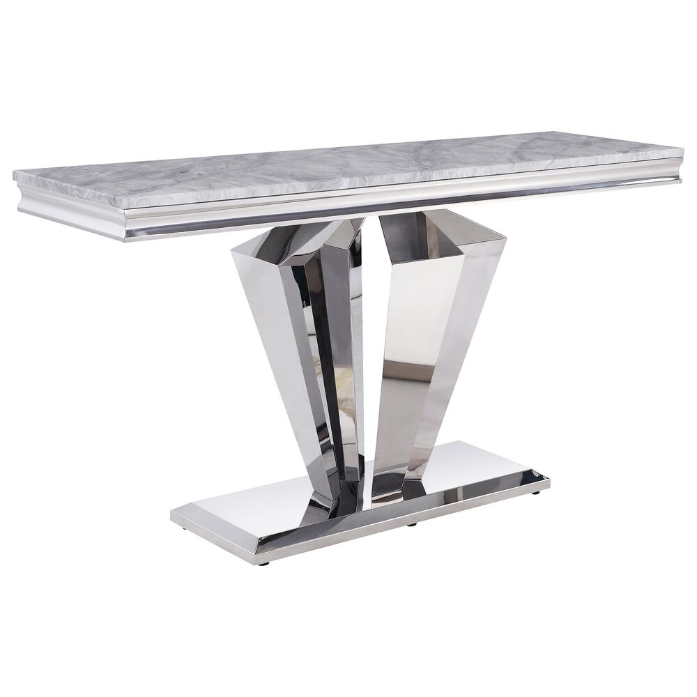 Gunnison Co. Satinka Sofa Table in Light Gray Cultured Marble and Silver, , large