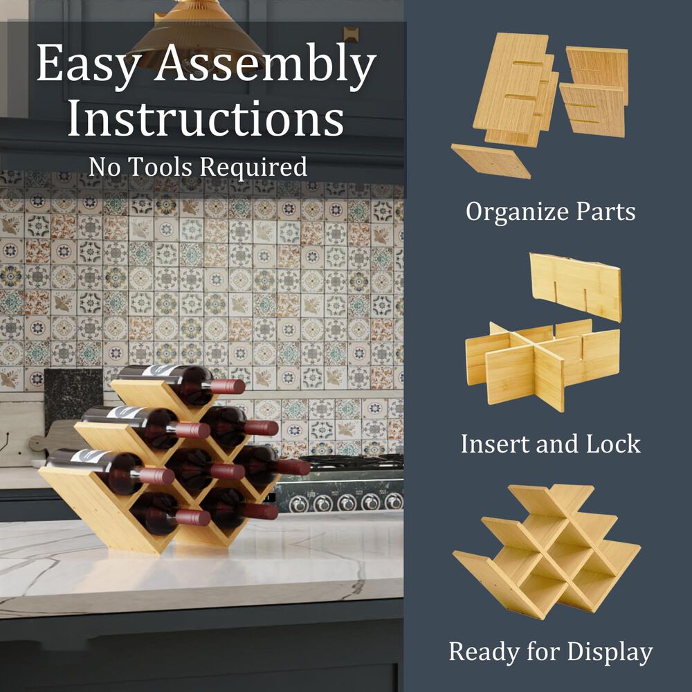 HOMLUX Modern Lattice 8-Bottle Bamboo Countertop Wine Rack in Natural, , large