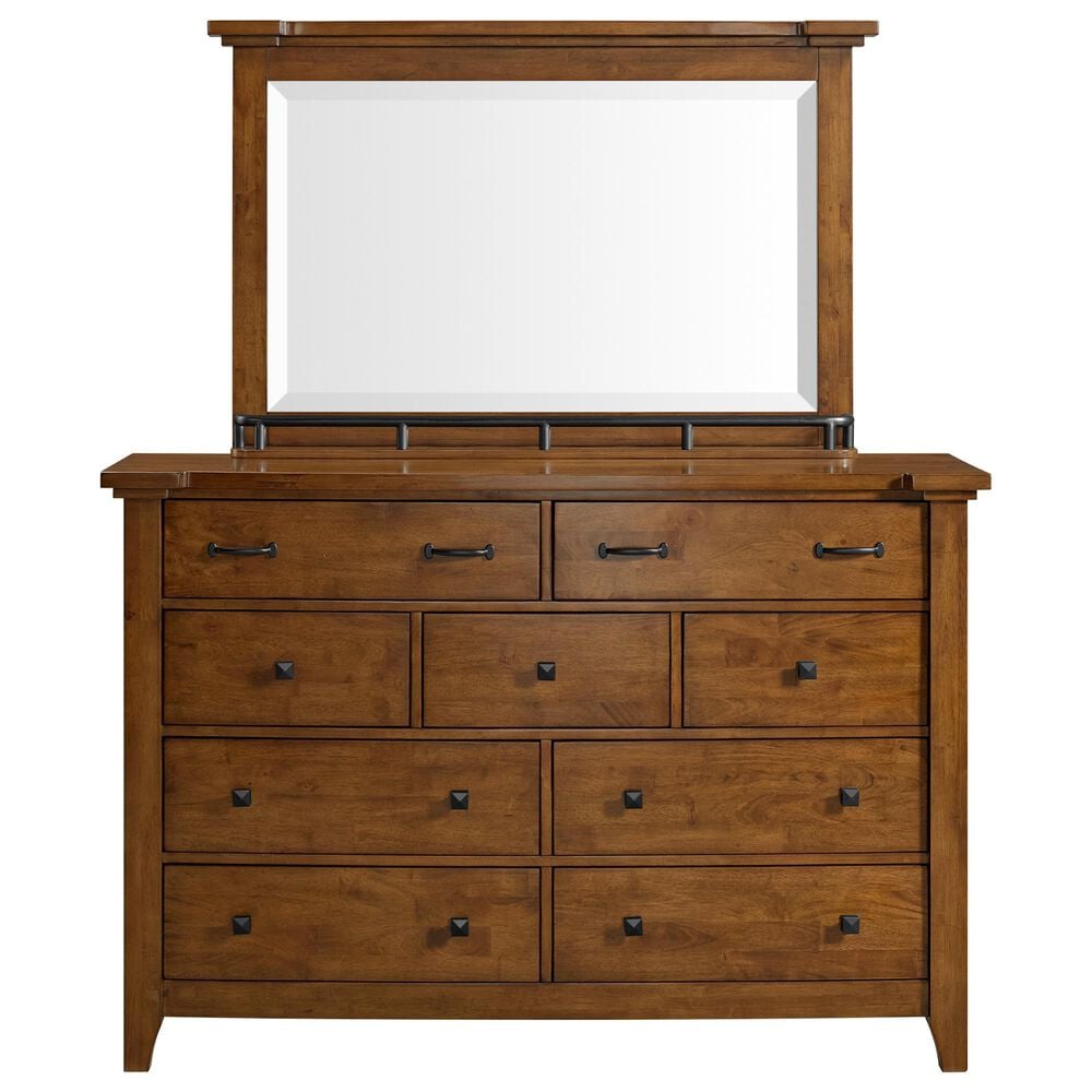 Mayberry Hill Gage 9 Drawer Dresser and Mirror in Chestnut, , large