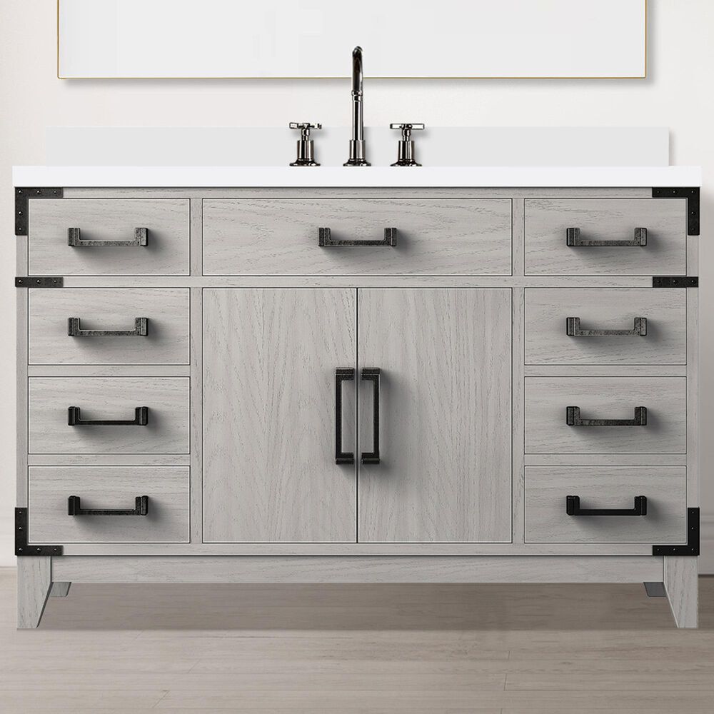 Lexora Home Laurel 48&quot; Single Bathroom Vanity in White Oak with White Quartz Top and Rectangular Sink, , large