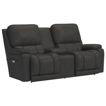 La-Z-Boy Greyson Power Leather Console Motion Loveseat in Charcoal, , large