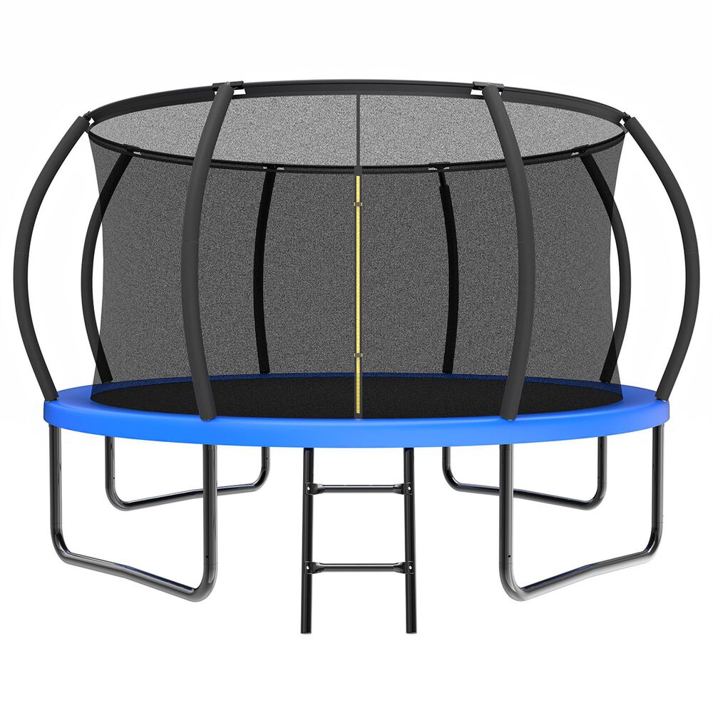 HOMLUX 12" Outdoor Trampoline with Enclosure Net and Ladder in Blue, , large
