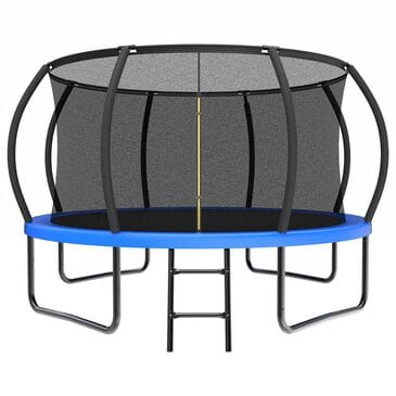 HOMLUX 12" Outdoor Trampoline with Enclosure Net and Ladder in Blue, , large