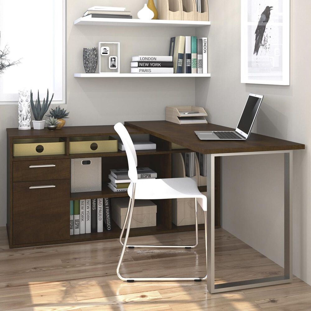 Bestar Solay LShaped Desk In Chocolate Nebraska Furniture Mart