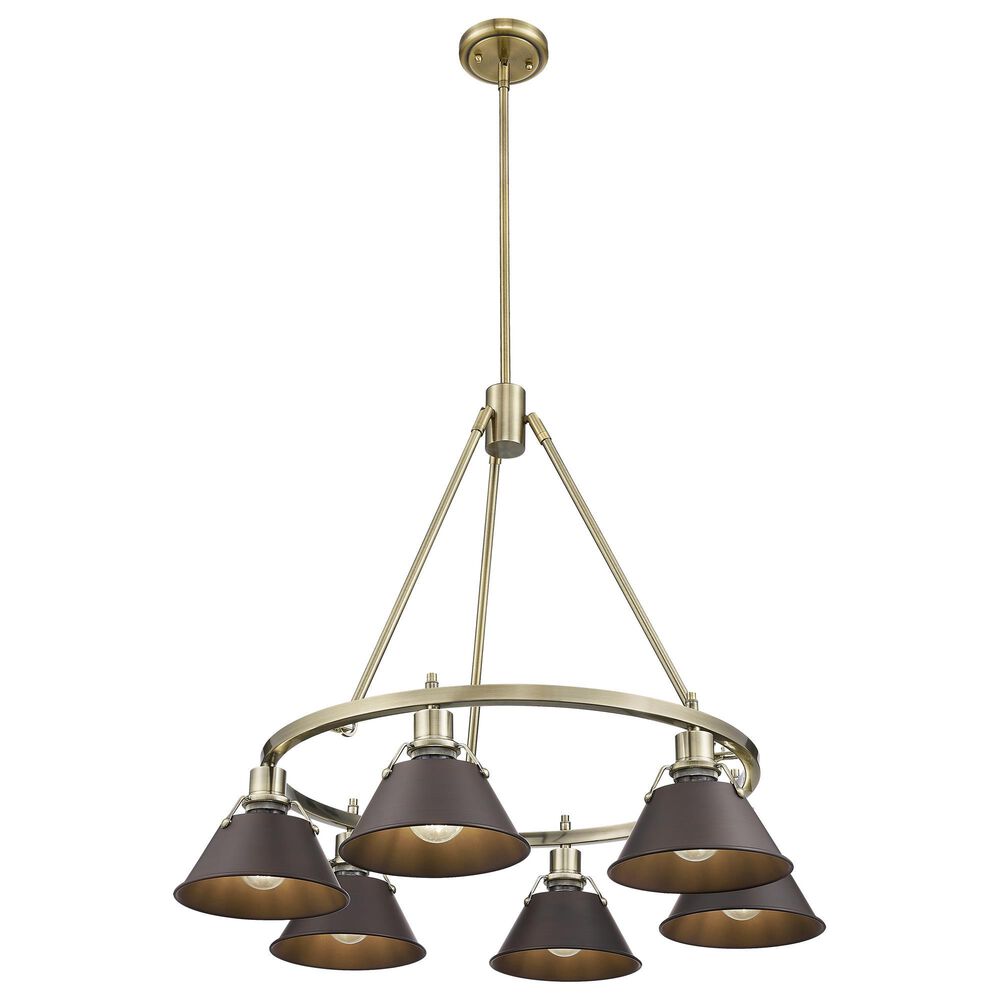 Golden Lighting Orwell 6-Light Chandelier with Rubbed Bronze Shade in Aged Brass, , large