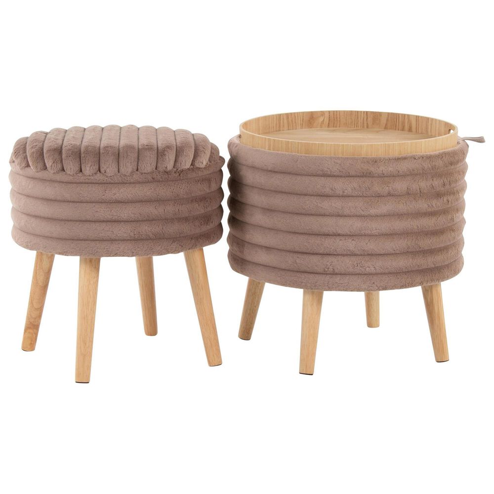 Lumisource Tray Plush 2-Piece Storage Ottoman Set in Light Brown, , large