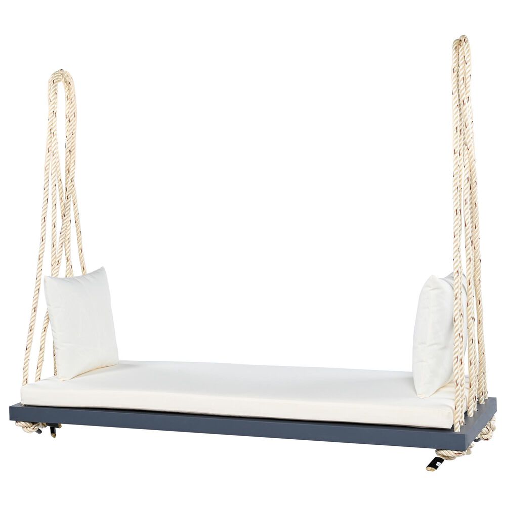 Hearth and Haven Topmax Outdoor Hanging Porch Swing Bench with Beige Cushion in Gray, , large