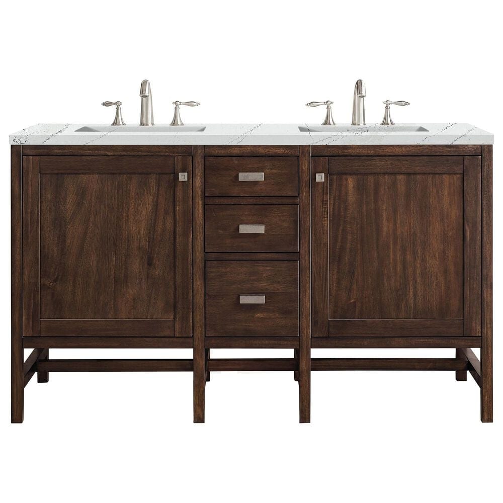 James Martin Vanities Addison 60" Double Bathroom Vanity in Mid Century Acacia with 3 cm Ethereal Noctis Quartz Top and Rectangular Sinks, , large