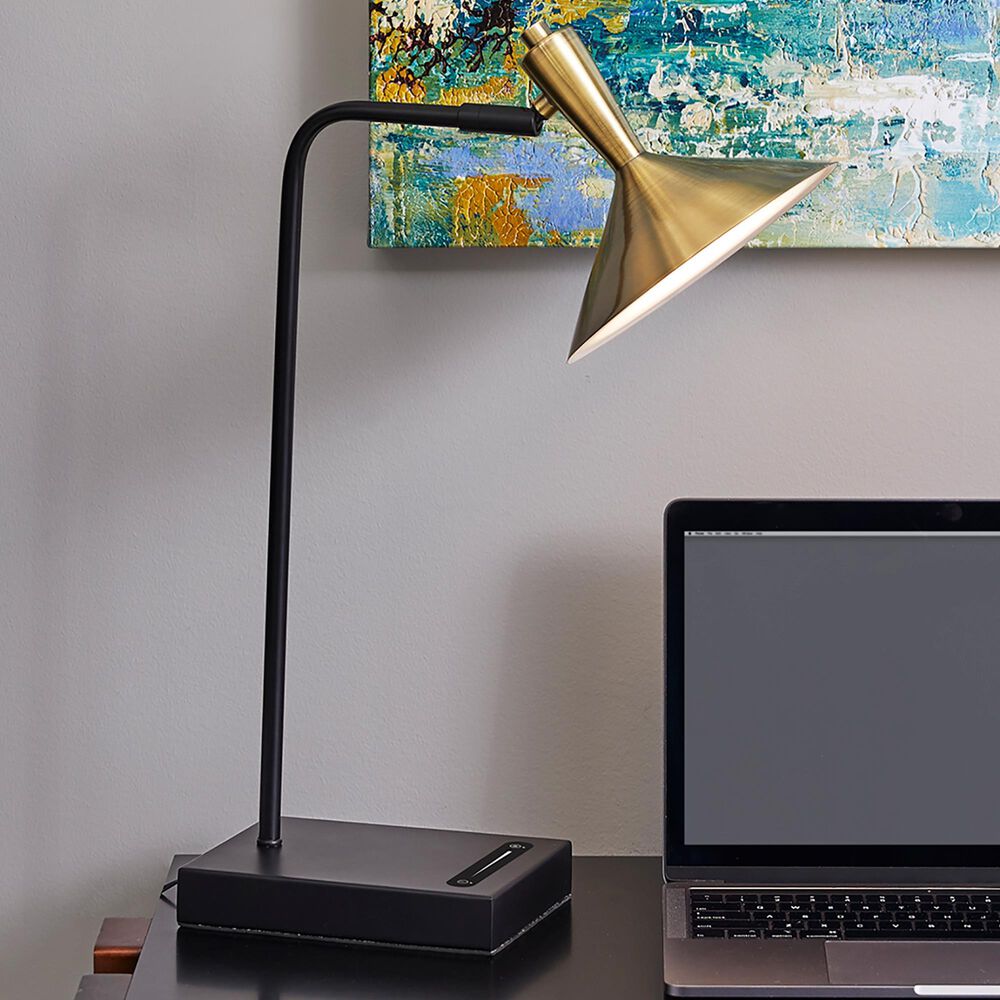 Adesso Lucas LED Desk Lamp with USB in Black and Antique Brass, , large
