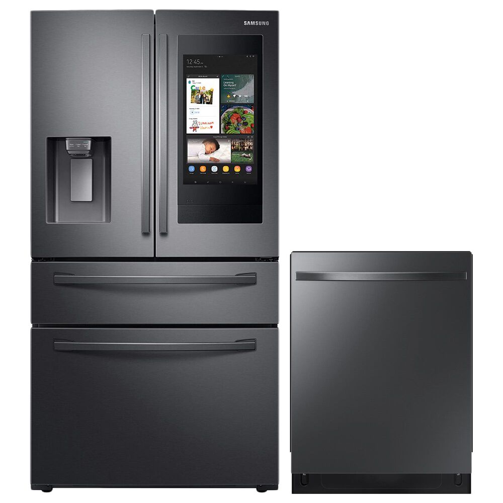 Samsung 2-Piece Kitchen Package with 28 Cu. Ft. French Door Refrigerator and Top Control Dishwasher in Black Stainless Steel, , large