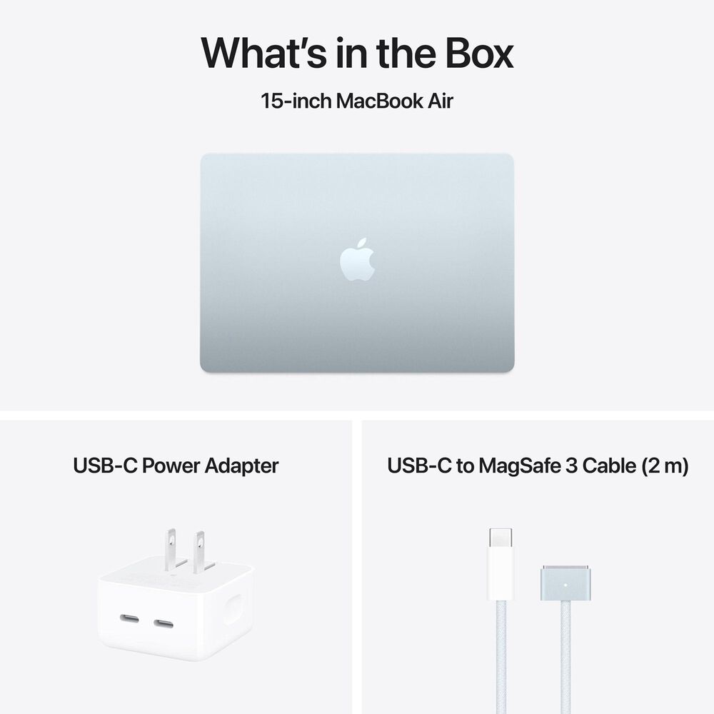 Apple MacBook Air 15.3&quot; Laptop - Apple M4 chip 10-core CPU - 24GB RAM - 10-core GPU - 512GB SSD in Sky Blue with 3-Year AppleCare+, , large