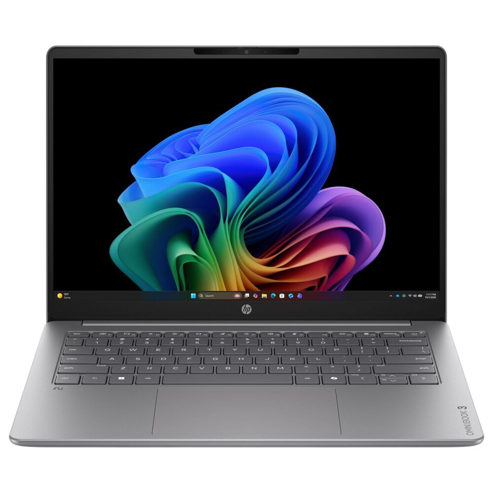 HP OmniBook 3 14" Next Gen AI Laptop | Snapdragon X X1-26-100 - 16GB RAM - Qualcomm Adreno GPU Graphics - 512GB SSD in Silver, , large
