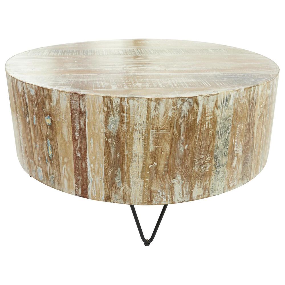 Maple and Jade Coffee Table with Metal Hairpin Legs in Brown, Whitewashed, Blue and Black, , large