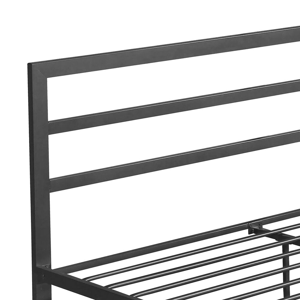 Hearth and Haven Queen Metal Platform Bed with Headboard in Charcoal Gray, , large