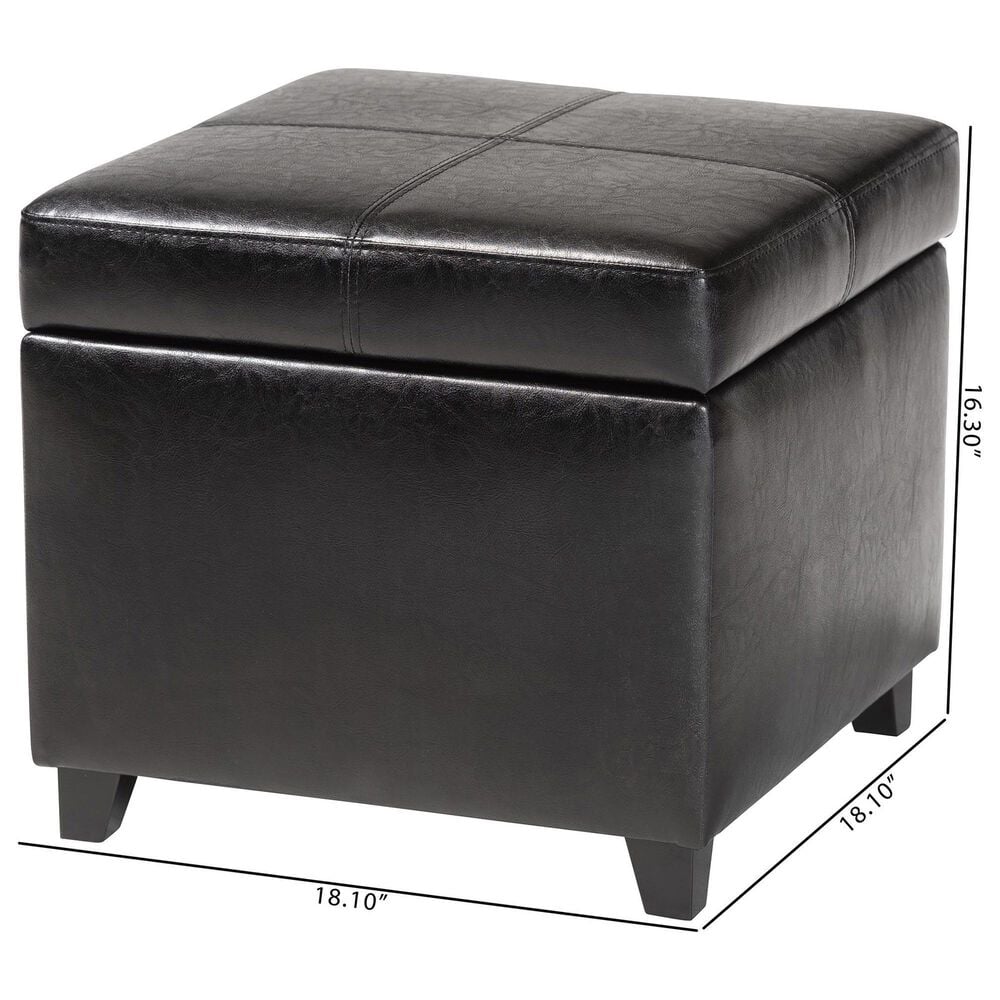 Baxton Studio Leather Cube Storage Ottoman in Black, , large