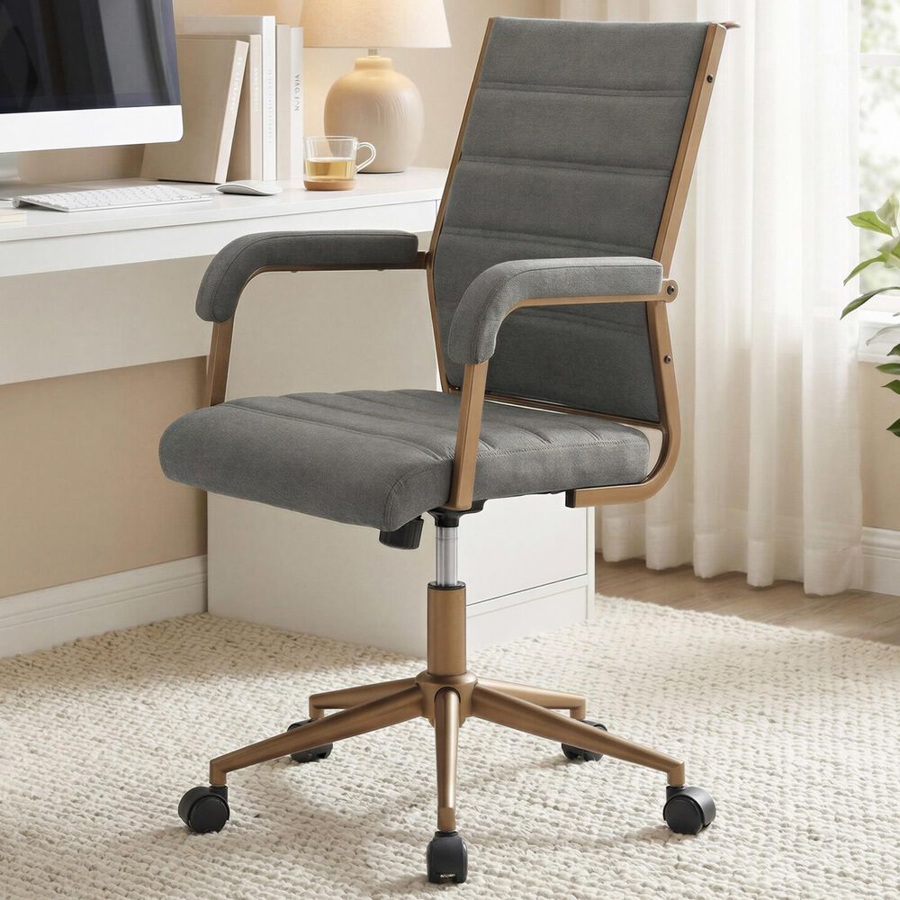 Zuo Modern Auction Office Chair with Gray Faux Leather in Bronze, , large