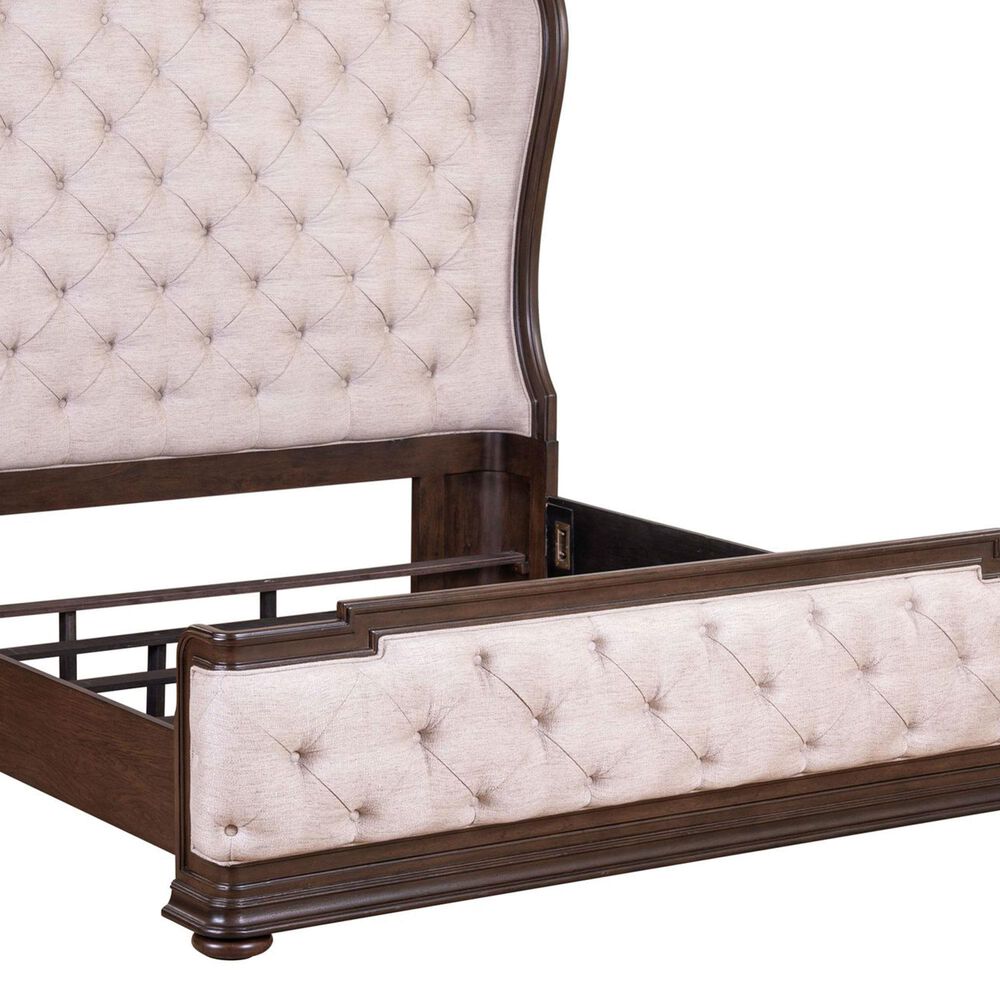 Belle Furnishings Provence Park 4-Piece Queen Upholstered Shelter Bedroom Set in Chateau Brown, , large
