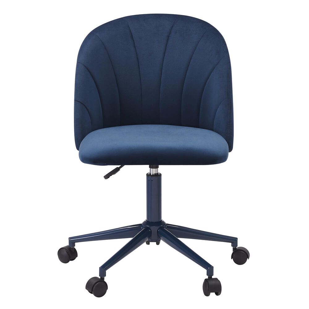 Linden Boulevard Velvet Desk Chair in Navy Blue, , large