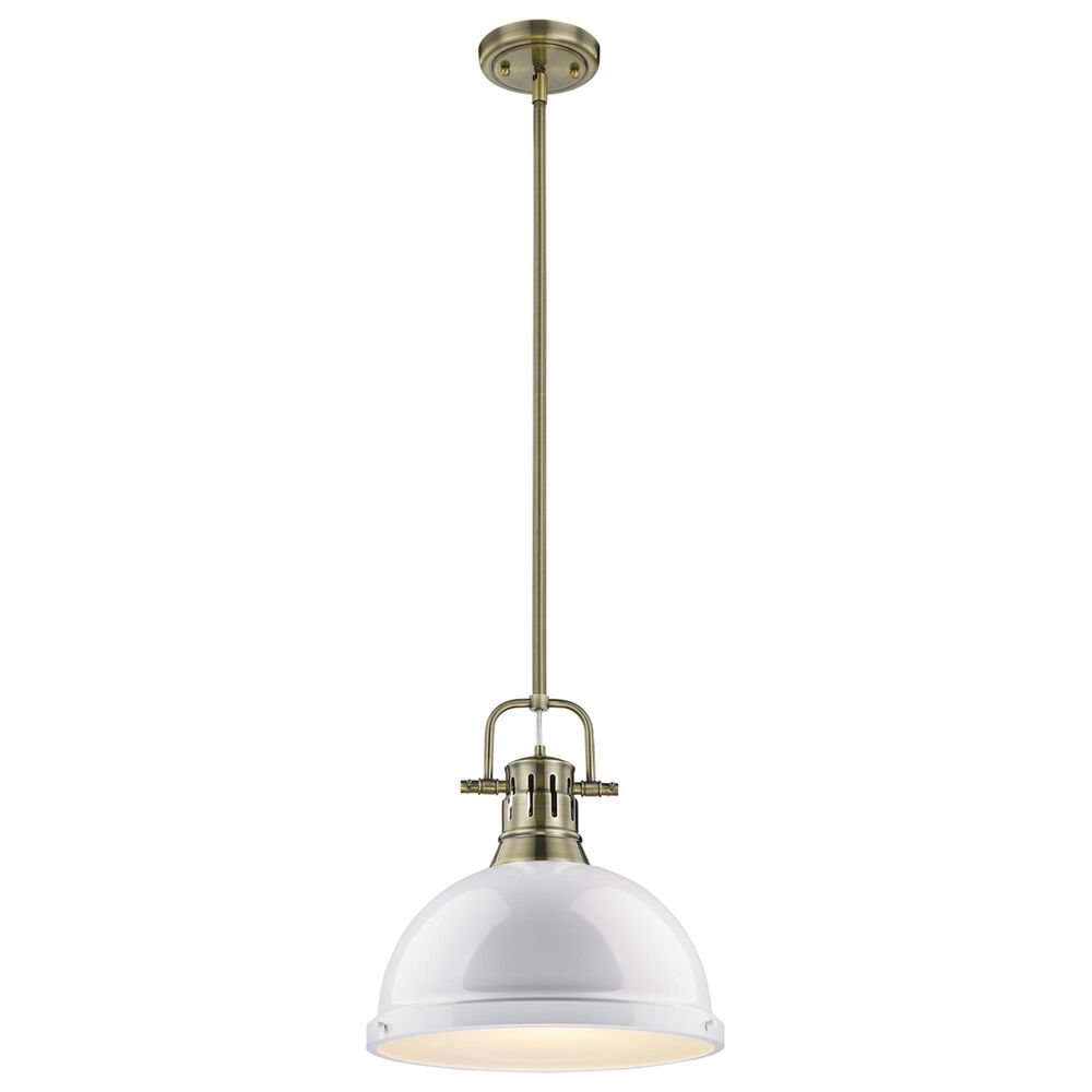 Golden Lighting Duncan 1-Light Pendant with Rod and White Shade in Aged Brass, , large