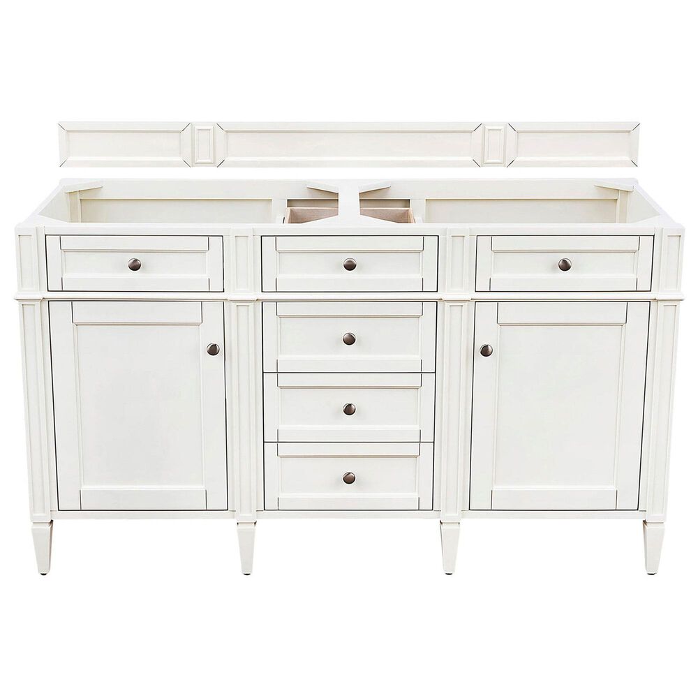 James Martin Brittany 60&quot; Double Bathroom Vanity in Bright White with 3 cm White Zeus Quartz Top and Rectangular Sinks, , large
