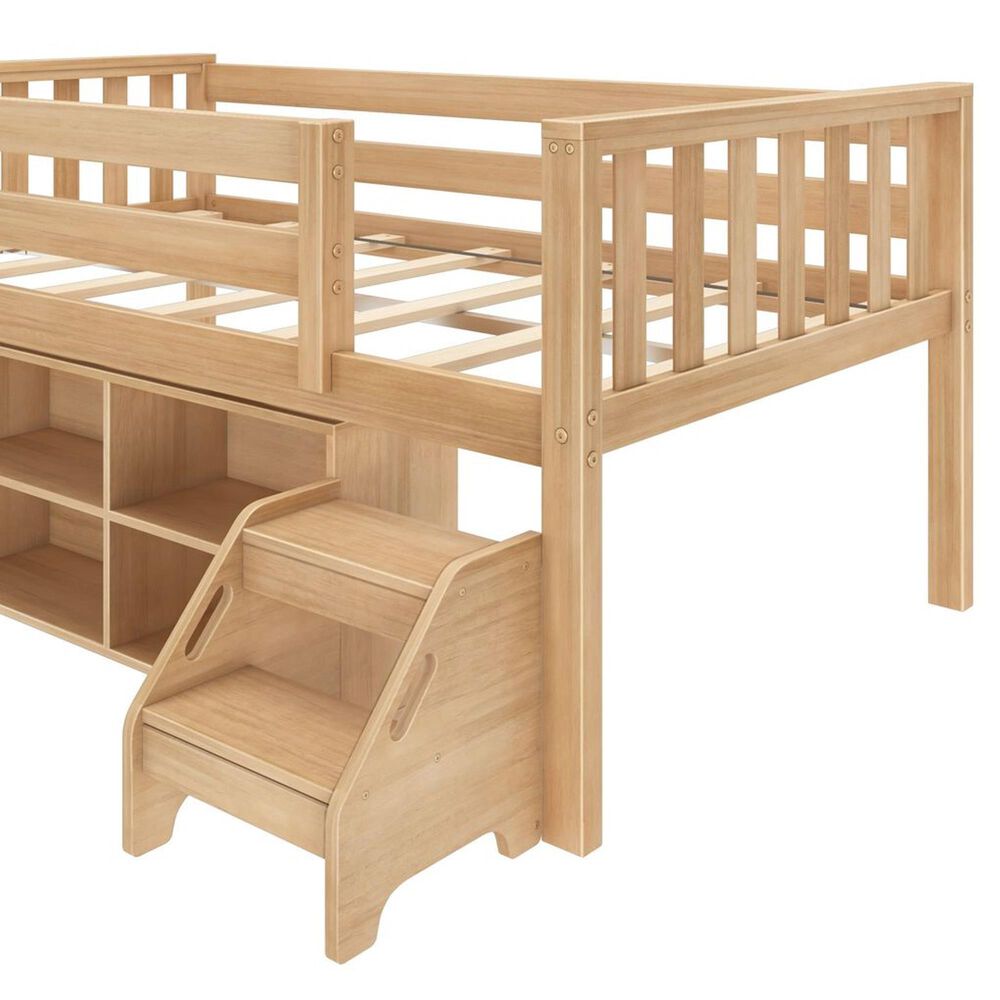 Birch Hollow Scandinavian Twin Low Loft Bed with Bookcase and Stepstool in Blonde, , large