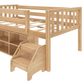 Birch Hollow Scandinavian Twin Low Loft Bed with Bookcase and Stepstool in Blonde, , large