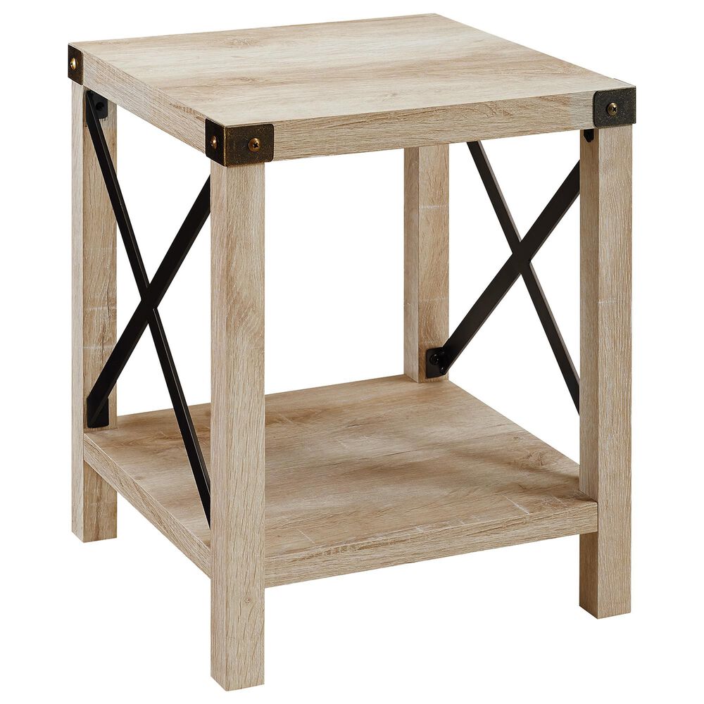 Walker Edison Barn Door Side Table in White Oak, , large